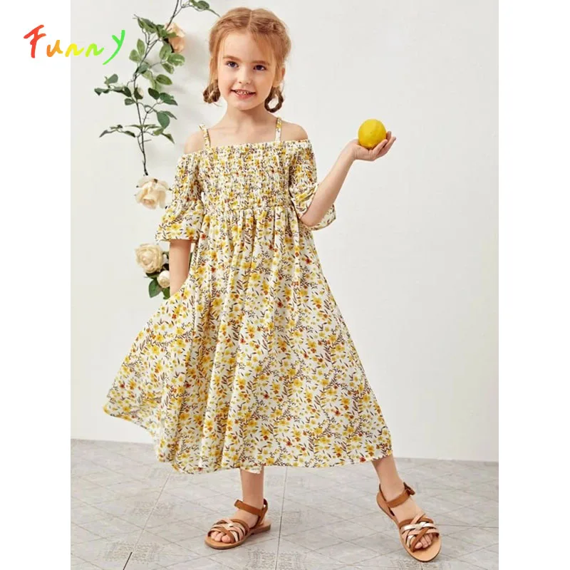 

Floral Sling Ruffles Girls Dresses Half Sleeve Ankle Length Beach Summer Dress Girl Clothes Robe Princess Enfant Fille 2-8 Year