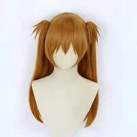 eva asuka langley soryu long orange synthetic hair heat resistant anime cosplay wig wig cap 2 ponytail clips