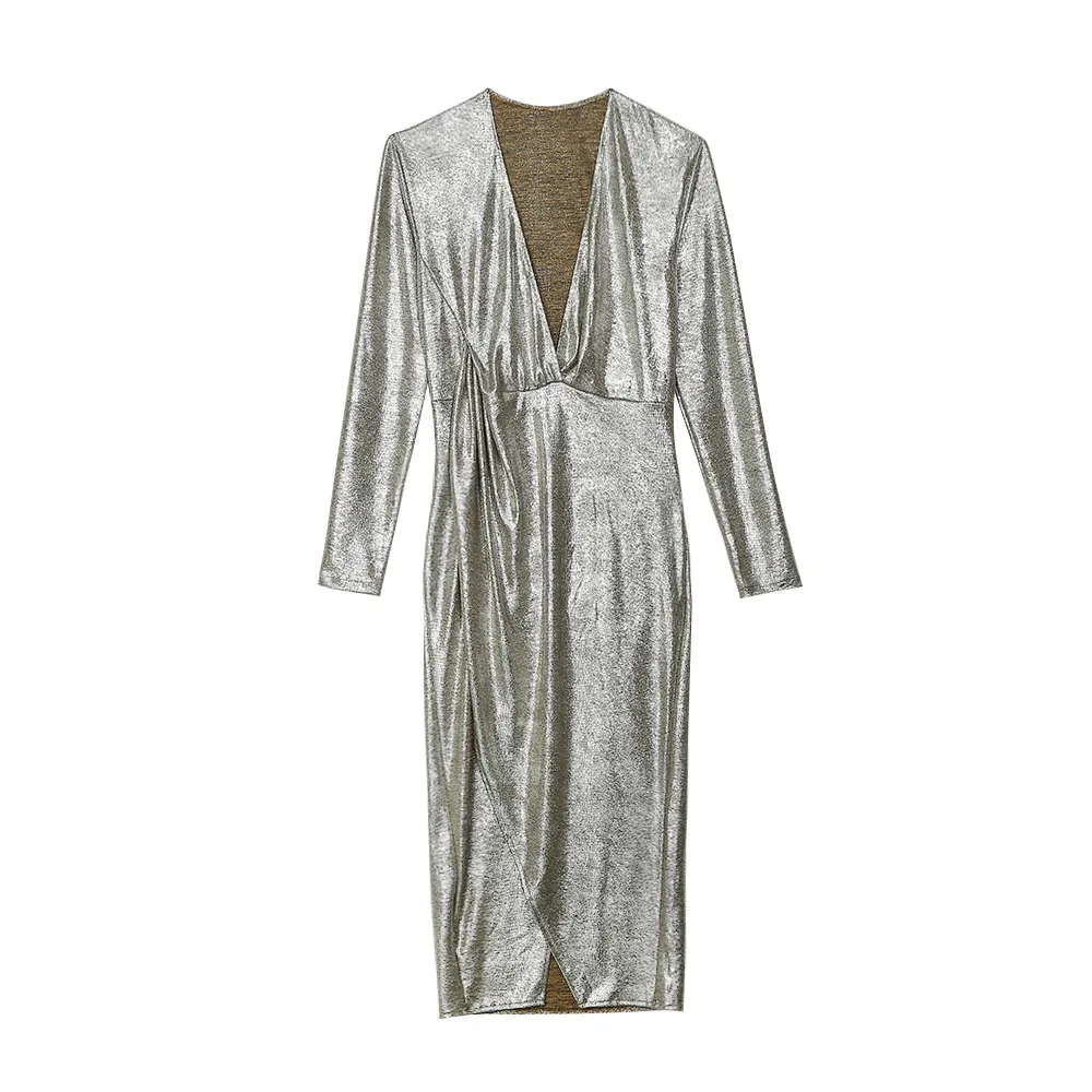 

Vintage Women Sexy Irregular Dress 2020 Spring Autumn Split Slim Temperament Dresses V-neck Long Sleeve Dress Women Party L1015