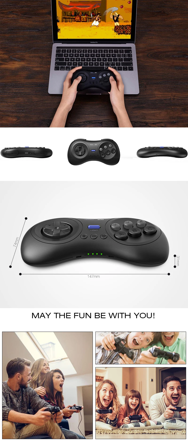 8BitDo M30 беспроводной 2,4G Bluetooth геймпад контроллер для sega Genesis Мега Тип укрепления для nintendo переключатель ПК MAC паровые игры