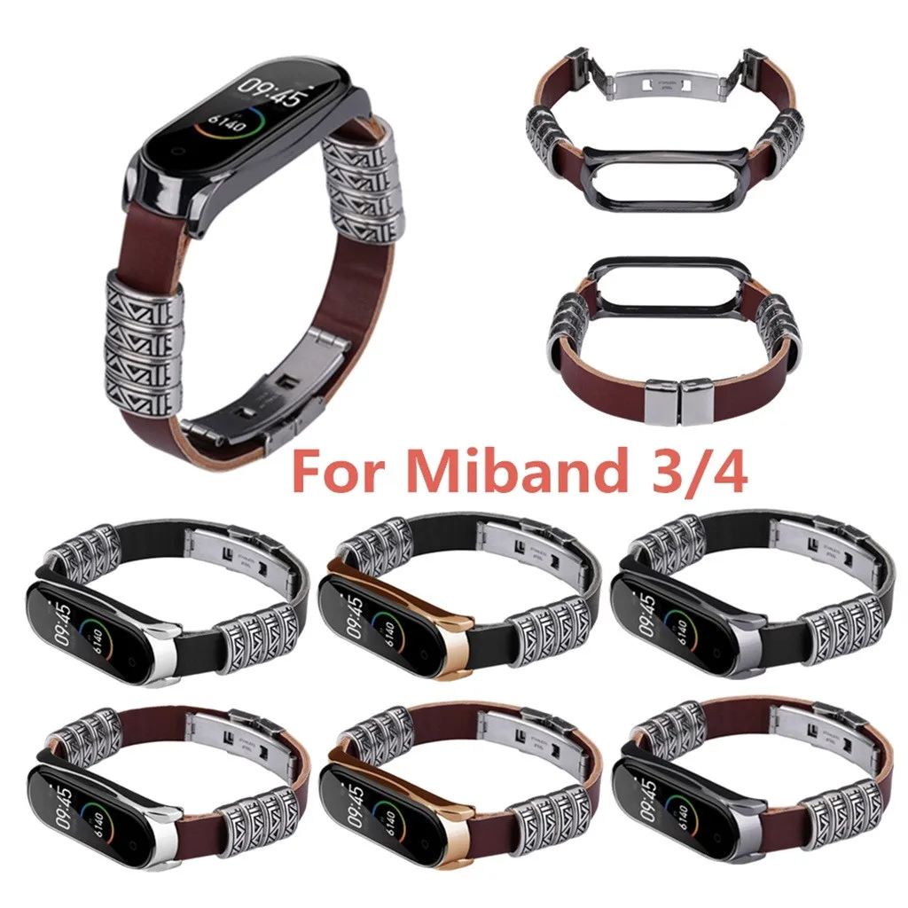 Роскошный кожаный ремешок в стиле ретро для часов Xiaomi Mi Band 4/3 сменный деловой