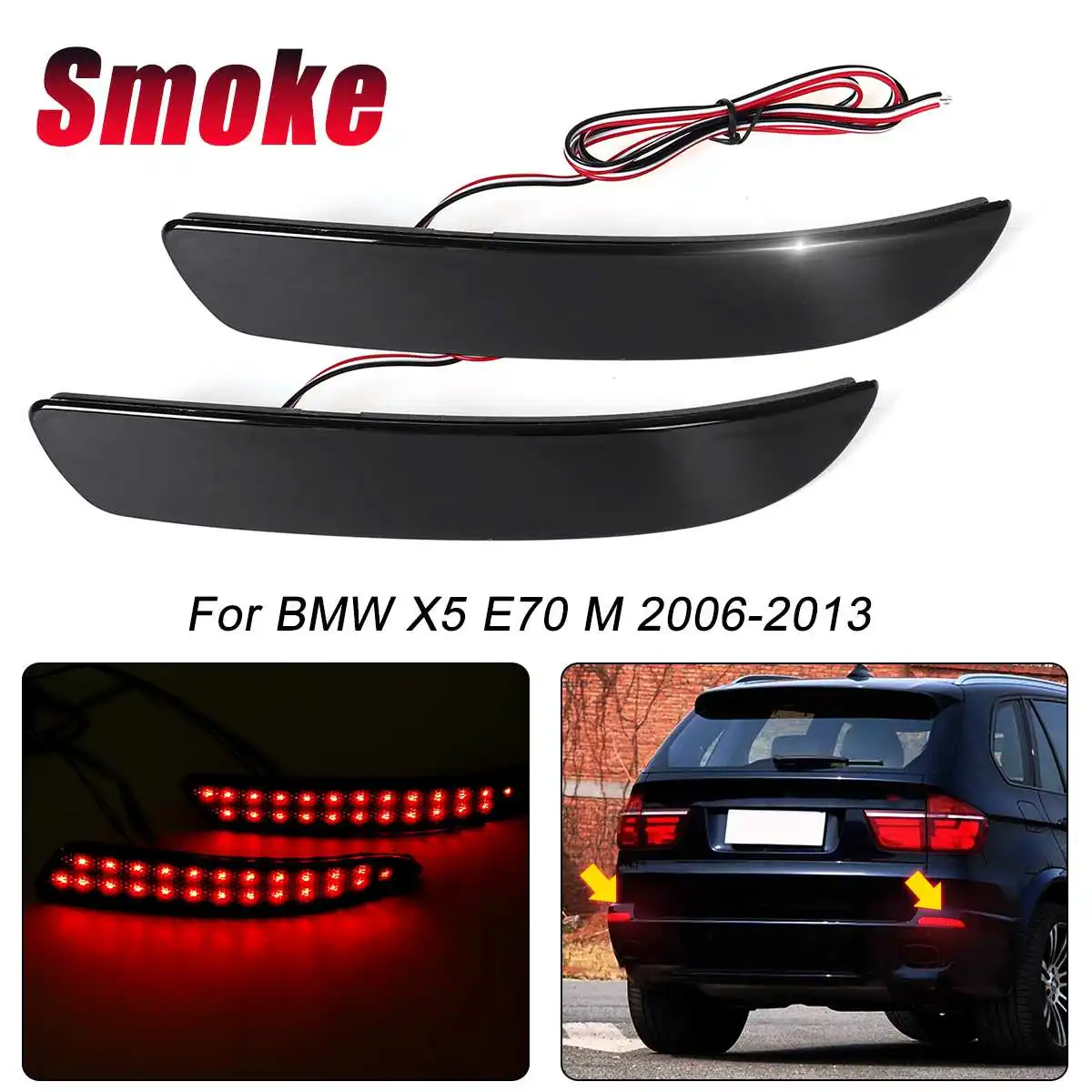 

1 Pair Red / Black Smoked Lens Red LED Rear Bumper Reflector Light Fit For BMW X5 E70 M 2006-2013 Rear Brake Light Signal Lamp
