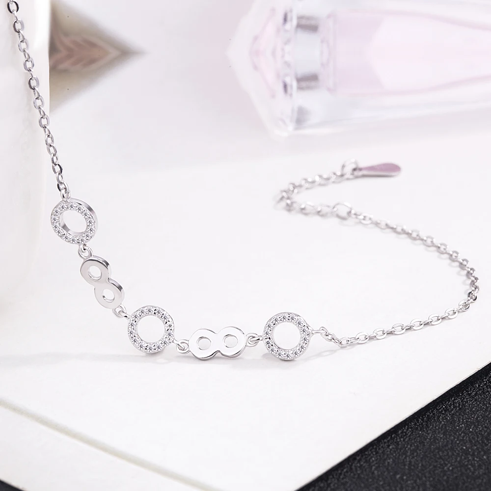 

New Personality Design Letter Digital Bracelets Cubic Zircon Solid 100% 925 Sterling Silver Chain & Link Bangles Woman Jewelry