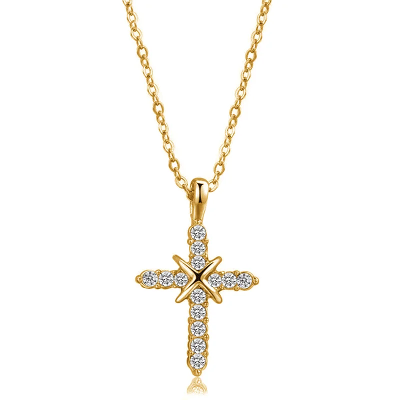 

Classic Retro Shiny Cubic Zirconia Cross For Women Fashion Gold Silver Color Crystal Cross Choker Pendant Necklace Party Jewelry
