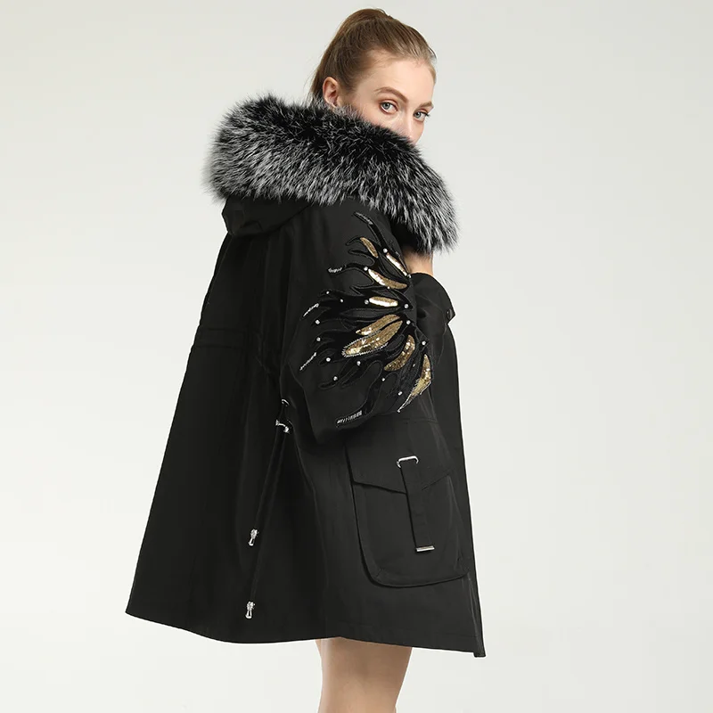 

SHZQ Parker Overcome Women's Loose Fur Coat 2021 Autumn and Winter New Fur Collar Detachable Rex Rabbit Fur Liner Fur One