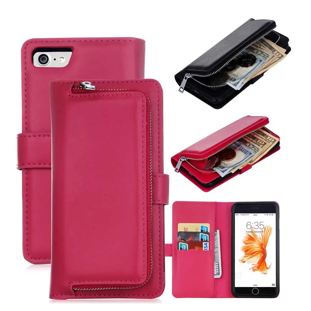 Кожаный чехол кошелек с молнией для iPhone 6 6S 6Plus Plus 7/7 в деловом стиле карманом