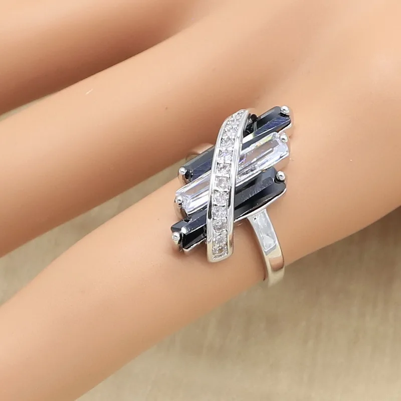 Черный белый цвет Циркон 925 серебряные свадебные горный хрусталь набор украшений