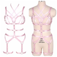 fashion strap harness woman full body pink top belt plus size elastic waist garter punk night clubs rave wear bra hollow out