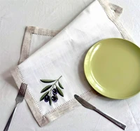 practical versatile napkin with handmade hemstitch elegant linen look table decoration olive embroidery