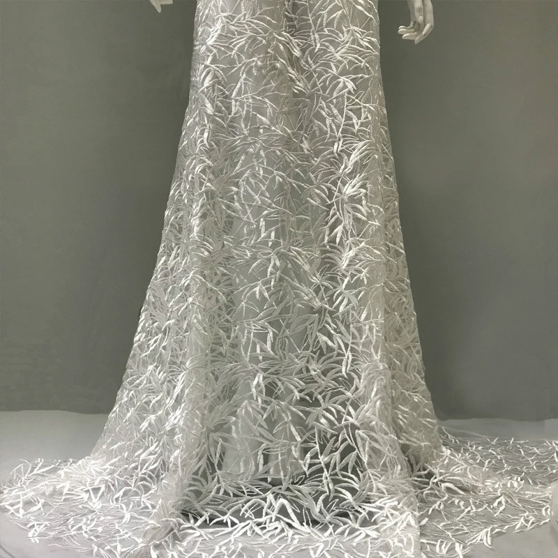 Черная/белая ткань из листового кружева Цветочная вышивка Свадебная кружевная