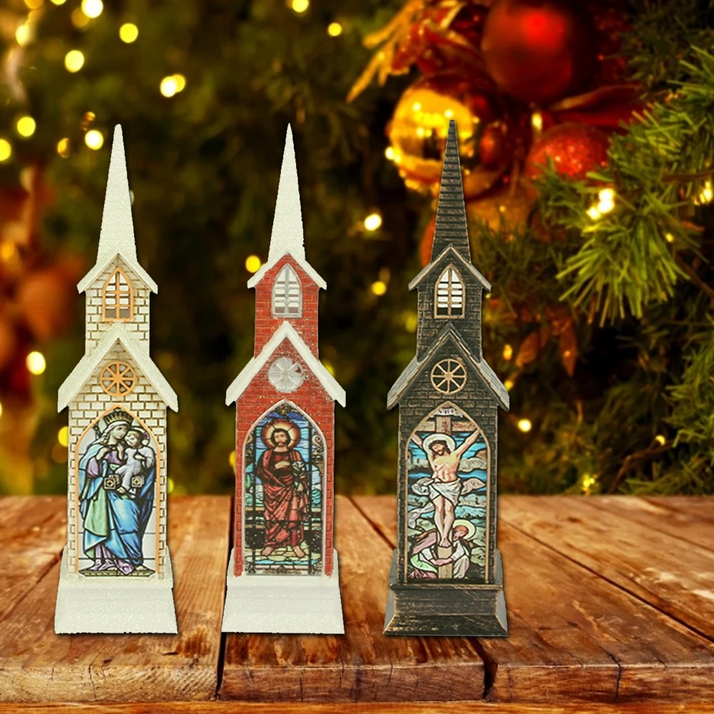 Рождественское украшение церковный фонарь пластиковый декоративный настольный