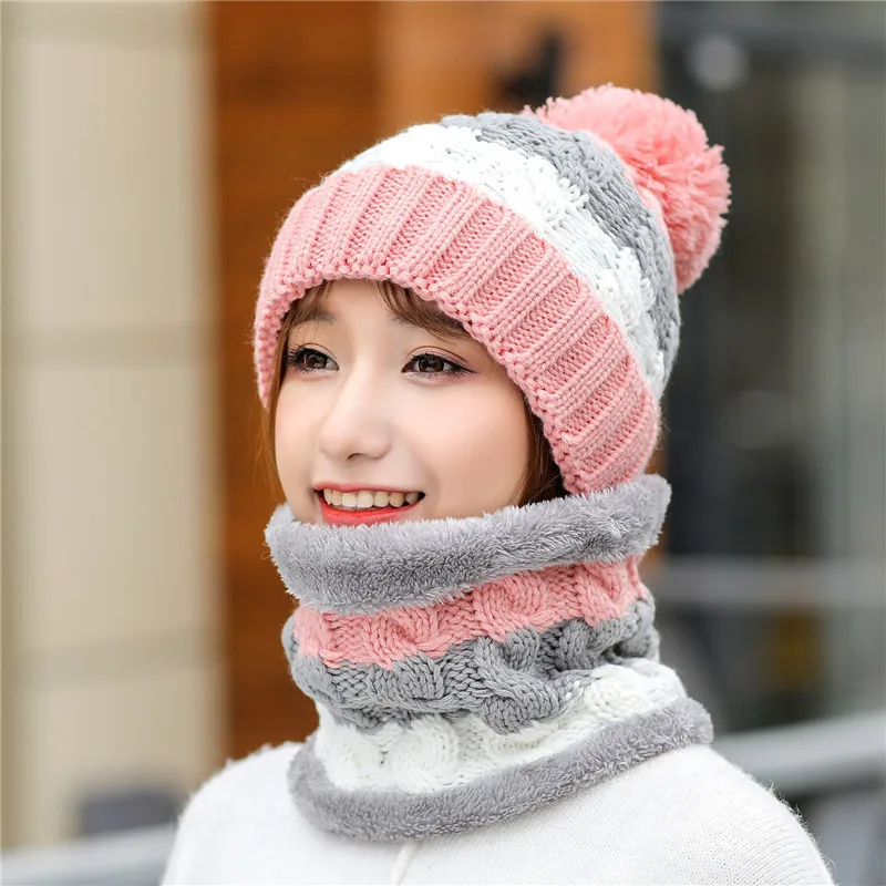 Простая Балаклава женская вязаная шапка шапочки с шарфами Горячая Шея зимние