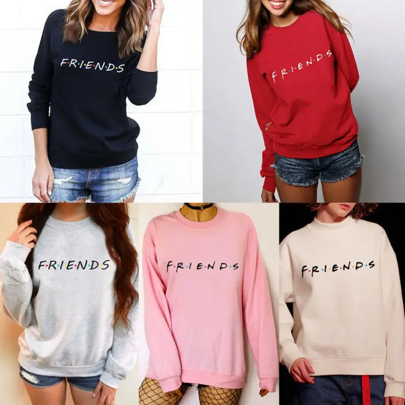 Womens Letters FRIENDS Printed Sweatshirt Long Sleeve Hoodie Sweatshirt Ladies Slouch Pullover Jumper Autumn Winter Womens Tops