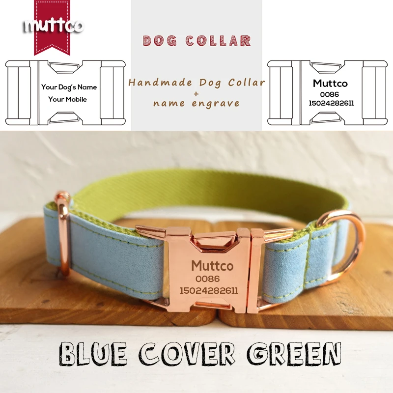 

Розничная продажа, воротник MUTTCO с самостоятельным дизайном, Синий чехол, зеленый воротник ручной работы, ошейник для домашних животных с вы...
