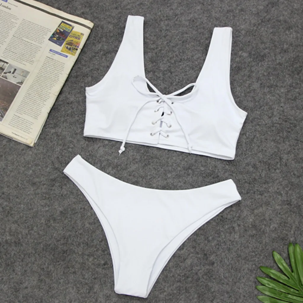 Однотонный бандажный Топ Раздельный купальник сексуальный бюстгальтер с