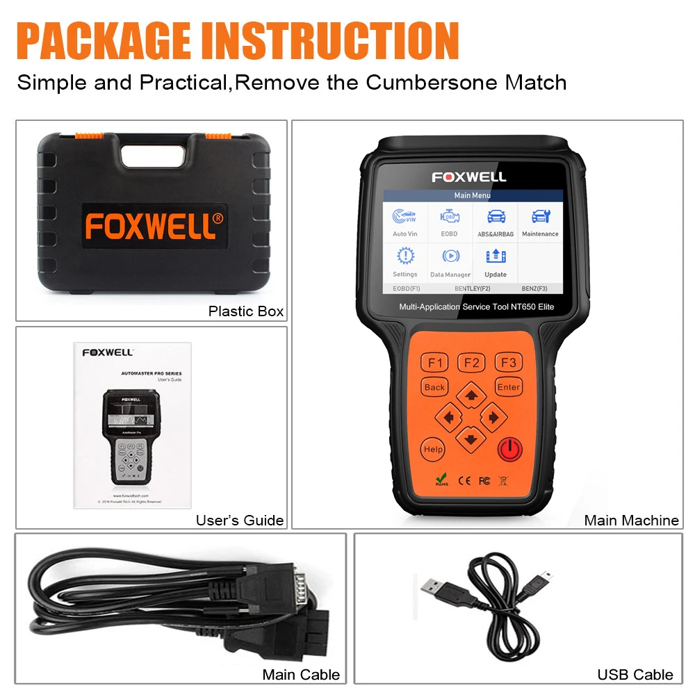 Foxwel NT650 Elite OBD2 читатель кода сканер двигателя ABS, подушка безопасности EPB масла давления воздуха в шинах 13 сброса OBD 2 диагностический инструмент OBD Автомобильный сканер