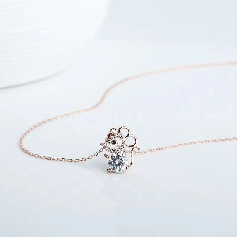 S925 Стерлинговое серебро кулон в виде мыши Полный Кристалл Циркон натальный год