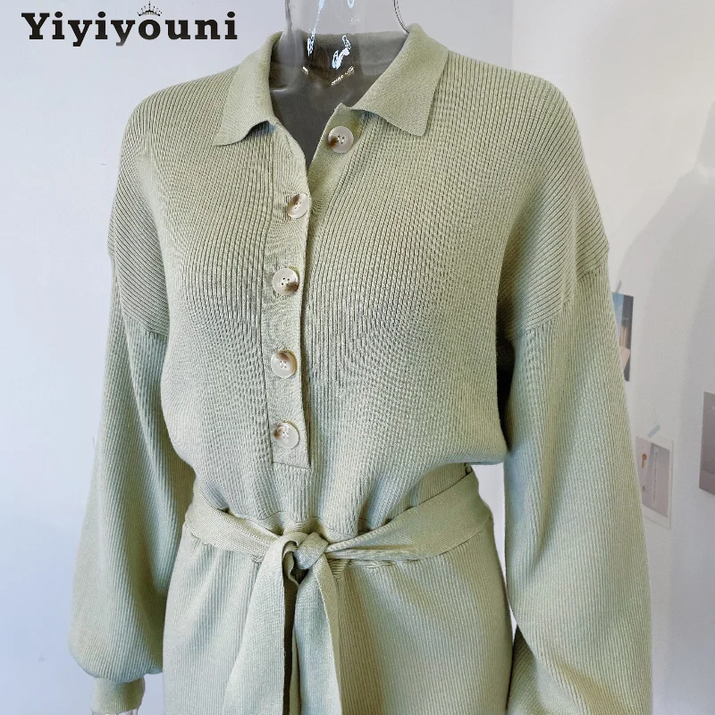 

Yiyiyouni Elegant Loose Belted Rompers Women Buttons Casual Playsuit Women Clothing Long Sleeve White Straight Jumpsuit Shorts
