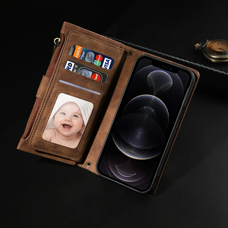 flip leather phone case for samsung galaxy a52 a32 5g a12 a42 s21 plus fe s20 ultra note 20 zipper wallet card slot stand cover free global shipping