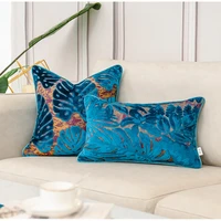 2022 luxury dark blue velvet cushion cover decorative pillow case modern pile cutting 3d leaf strip art sofa square coussin