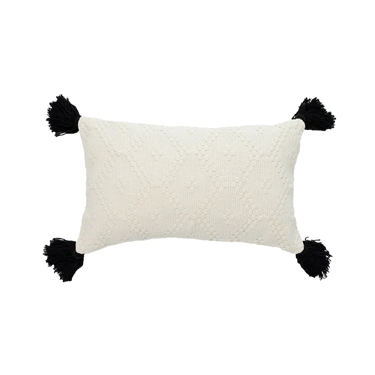 Cojines decorativos para sofa Morocco Геометрическая черно-белая ворсистая наволочка с кисточкой Рождественский чехол для подушки Гарри Стайл