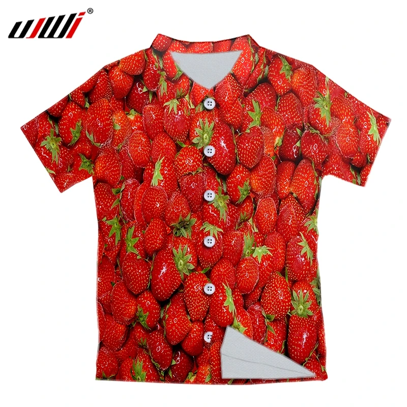 

UJWI Fashion Funny Short Shirts Men Women 3d Print Strawberry Hawaiian Casual Streetwear Hip Hop Shirt Harajuku Short Sleeve
