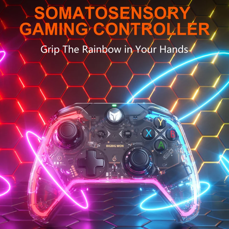 

Проводной геймпад Rainbow Somatosensory, джойстик для игровой консоли ПК Nintendo Switch без задержек, прозрачный корпус для PS4/PS5
