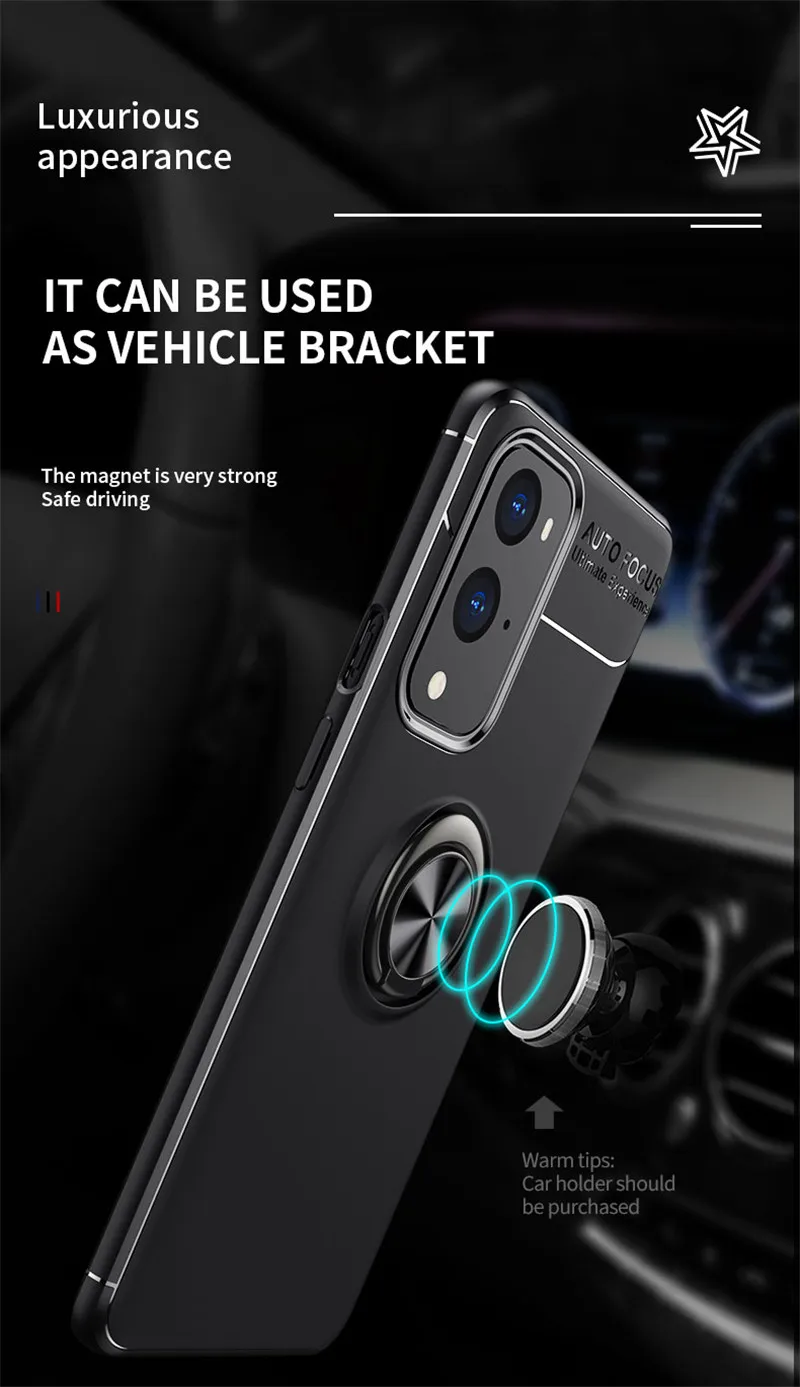 For OnePlus 9RT 5G Case For OnePlus 9RT 9R 9 Pro Cover Silicone Metal Ring Stand back Cover For OnePlus 9RT 9R 9 8 Pro 5G Fundas