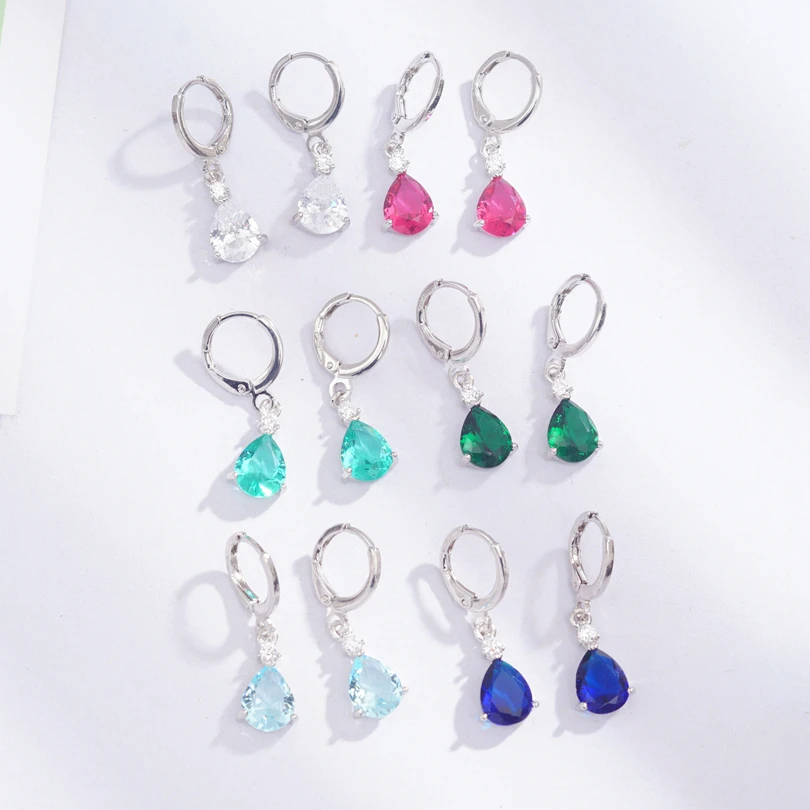 Серьги кольца в форме капли воды из кубического циркония простой стиль серьги