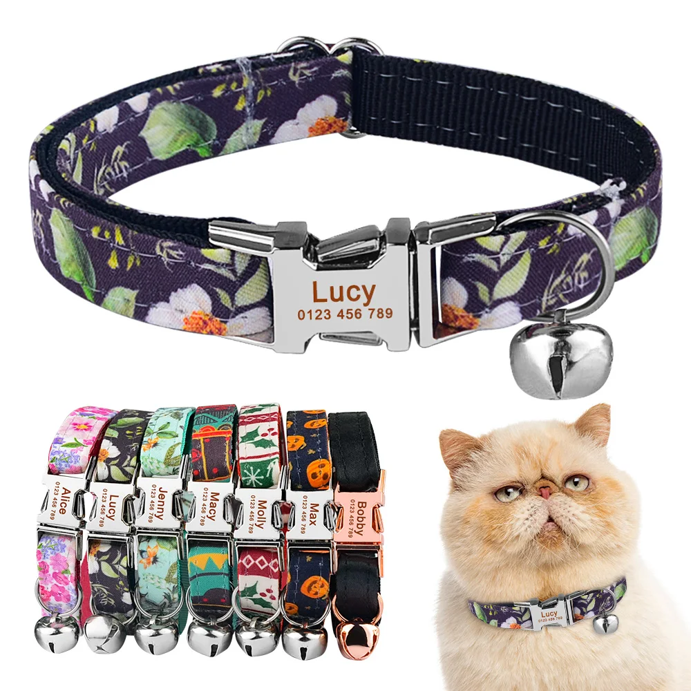 Adjustable Nylon Engraved Cat Collar Custom Name Tag Small Large Cat Collar Plaid Unisex Cat Collar Personalized Cat Collar ID Adjustable Nylon Engraved Cat Collar Custom Name Tag Small Large Cat Collar Plaid Unisex Cat Collar Personalized Cat Collar ID
