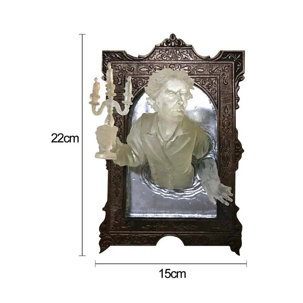

3D Stereo Ghost Come Out The Mirror Luminous Wall Decoration Spooky Wall Sculptures Halloween Decoration Resin Interior Figurine