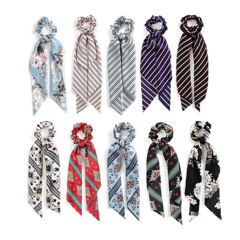 

Fashion Hair Accessories Long Scarf Ribbons Scrunchie For Women Bow Tie Elastic Ponytail Holder Girl Hair Bands Accesorios Mujer