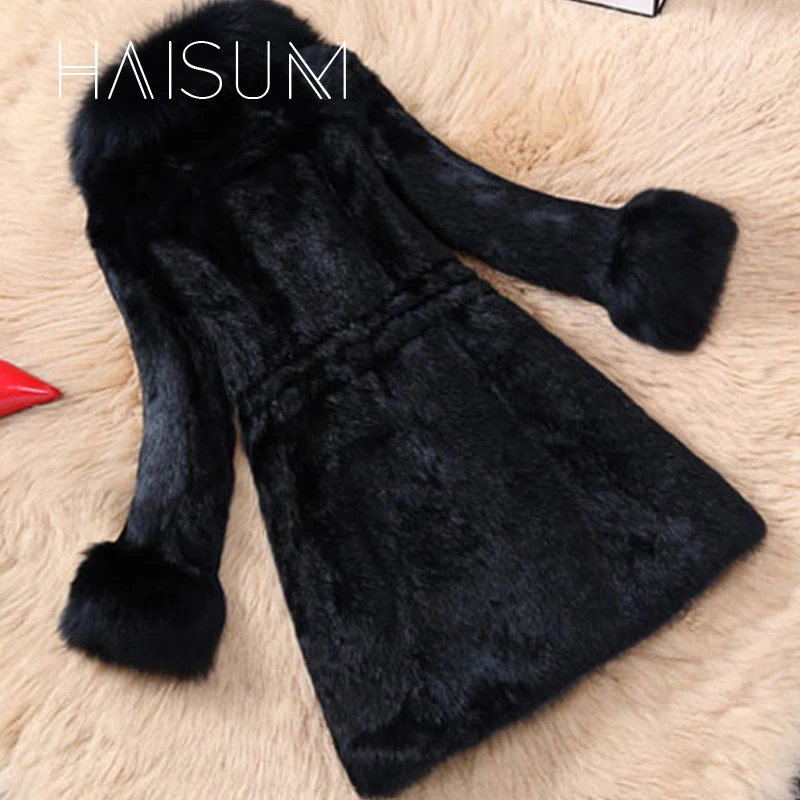 

Women's Faux Fur Coat Warm In Winter 3 Colors Imitation Fox Fur Long Paragraph Large Fur Collar Young Lady 2018 New Nv005