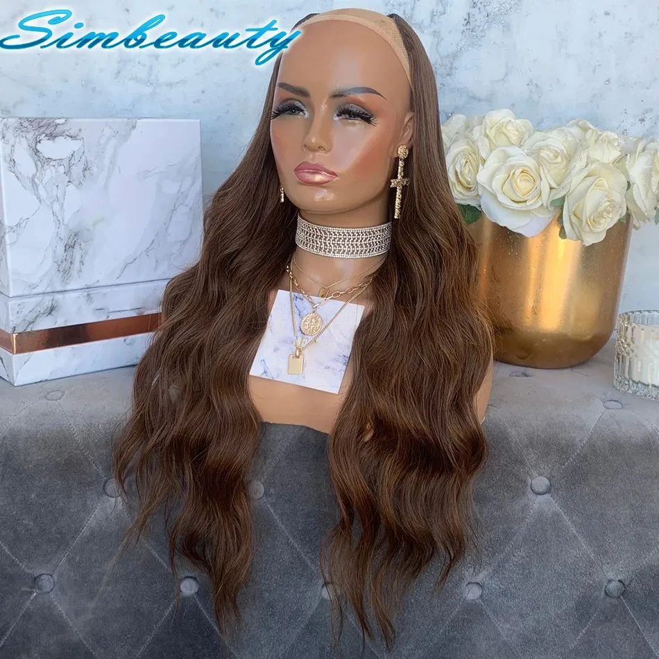 

Chestnut Brown Hair Color Machine Made Half Wigs Body Wave U part Indian Remy Human Hair Glueless Non Lace Wigs 200 Density