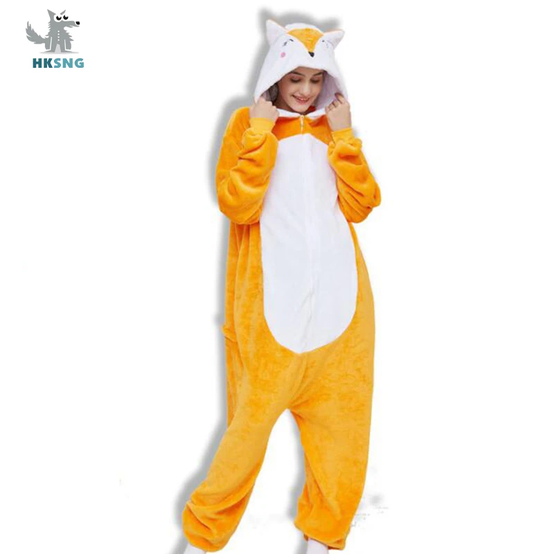 Kigurumi пижамы для взрослых фланель Новый Мягкий комбинезон в виде лисы из