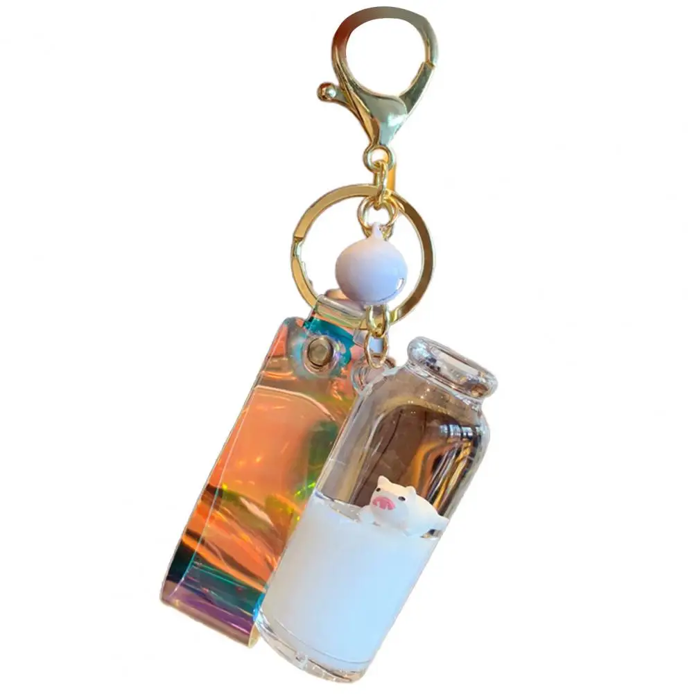 Floating Milk Pig Key Chain Drift Bottle Glass Holographic Lanyard Bell Pendant Decoration |