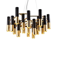 black gold metal rod tube led chandelier living room decoration hanging light american style creative lighting fixture