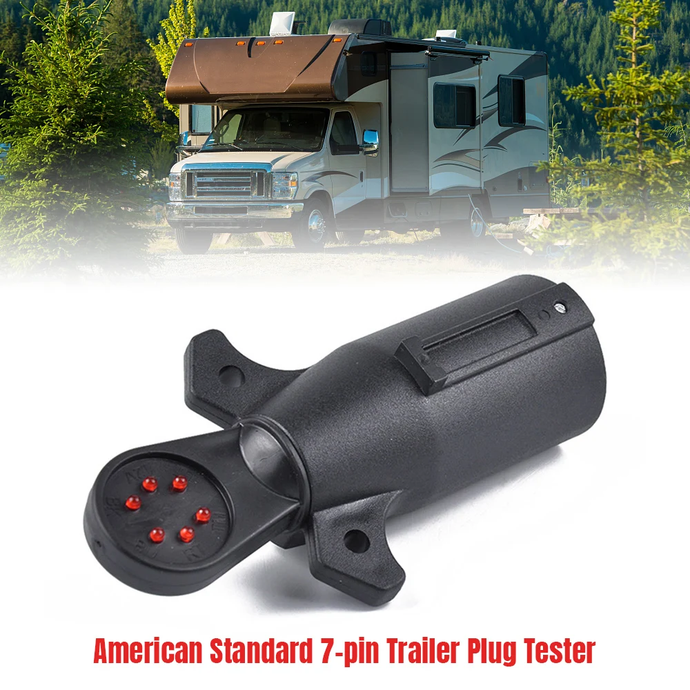 

7-Pin RV Blade Trailer Wiring Towing Vehicle Socket Tester Line Detection with LED Indicator Circuit Tester Plug Detector