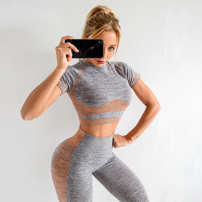 Градиент спортивный облегающий Топ Быстросохнущий тренировочный Бег Йога пупок