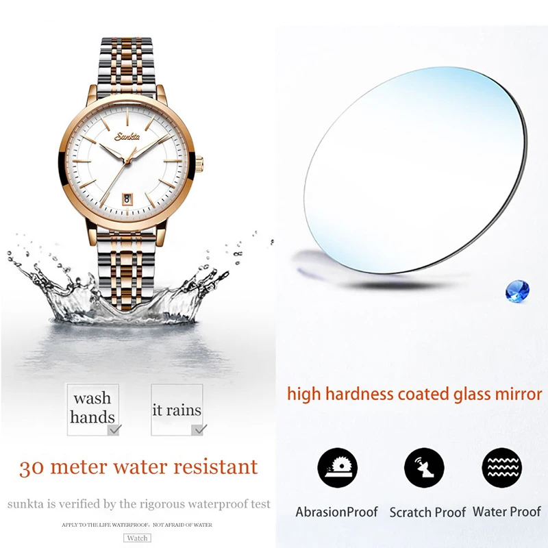 

SUNKTA Rose Gold Watch Women Watches Luxury Brand Bracelet Female Wrist Watch Sport Waterproof Quartz Clock Relogio Feminino+Box