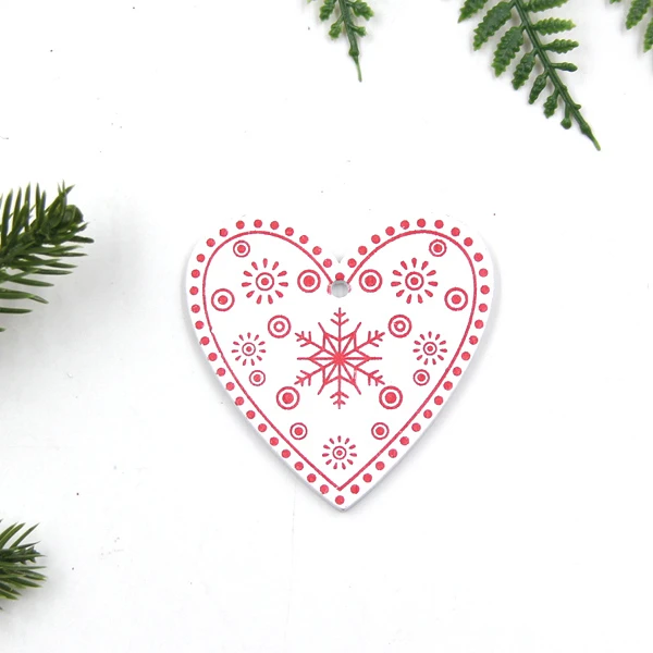 White Heart B 12 шт./лот DIY Белая и Красная рождественская елка/Сердце/Деревянные Подвески-украшения в виде звезд для дома Xmas Tree украшения Детские подарки украшения - Цвет: White Heart B
