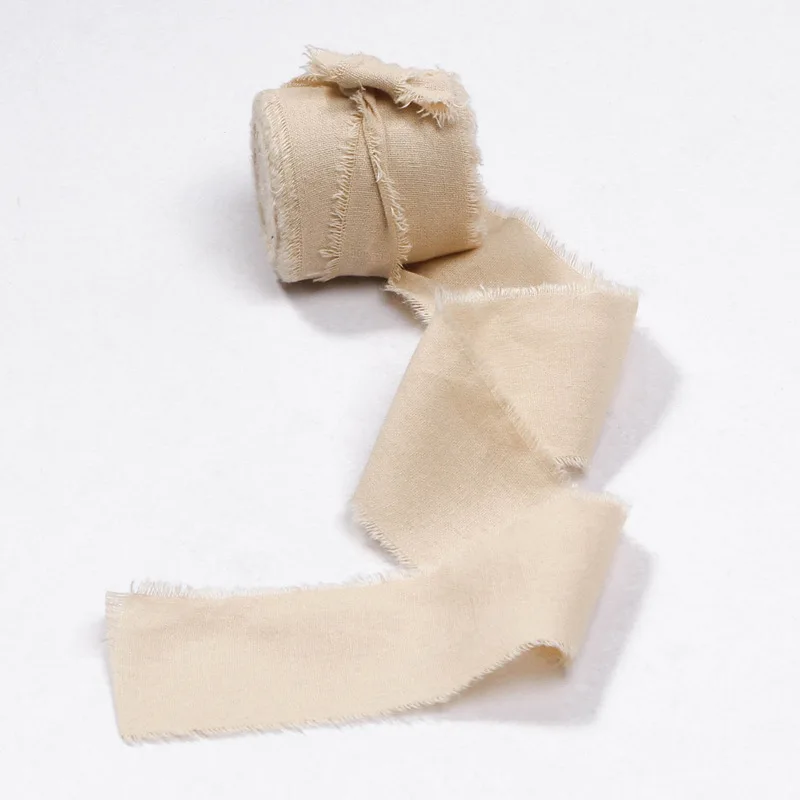 Лента из хлопка и льна ручной работы с потертостями 40 мм