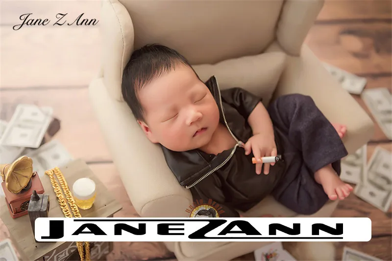 Jane Z Ann Newborn Photography props infant faux Leather jacket pants Social People cool boy boss creative studio shooting item | Детская