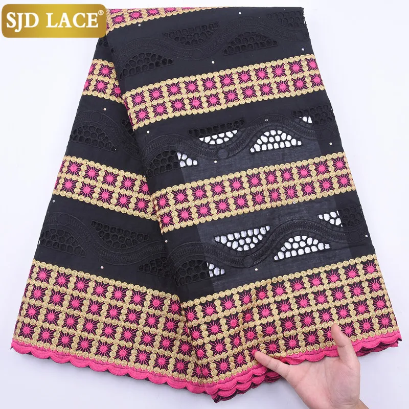 

SJD LACE African Lace Fabric With Stones Embroidery Swiss Voile Lace In Switzerland Punch Cotton For Wedding Party Dress 2088B