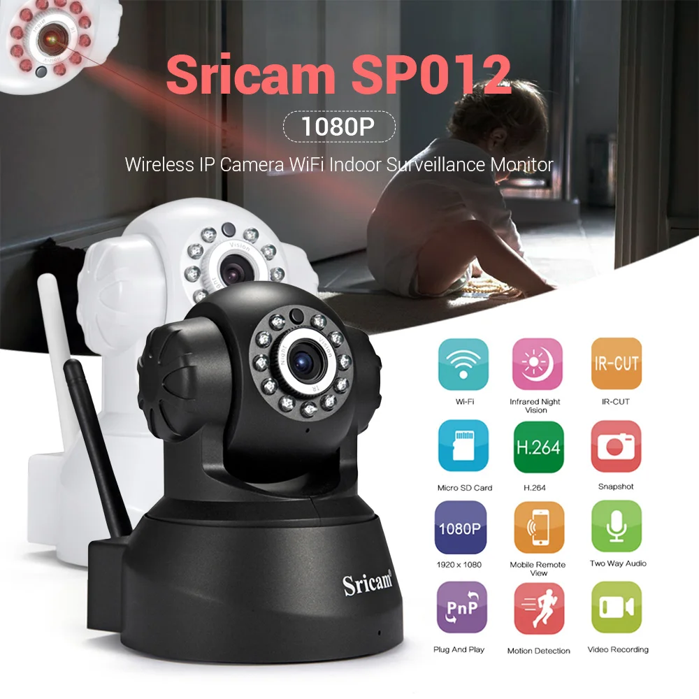 Sricam SP012 IP камера Wifi 1080P CCTV Беспроводная смарт безопасности ночная версия Детский
