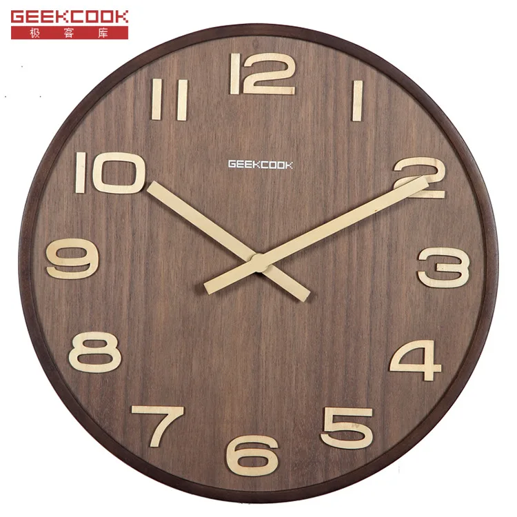 

Simple Round Wall Clock Modern Design Vintage Wood Living Room Digital Wall Clock Silent Reloj De Pared Home Decoration BZ50WC