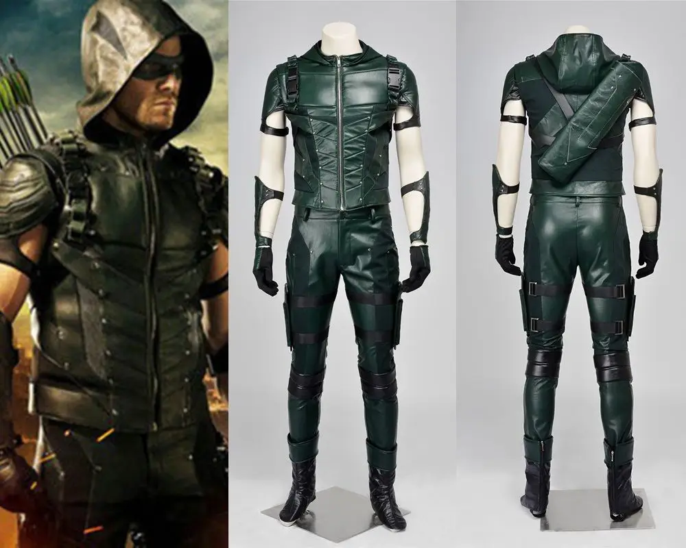 Зеленая Стрела сезон 4 Карнавальный костюм супергероя Оливера королевы кожаный