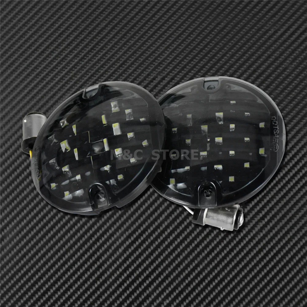 1157 LED Turn Signal Inserts 3-1/4 Flat Somked lens Yellow White Flasher Lamp For Harley Touring Road King Trike Electra Softail |