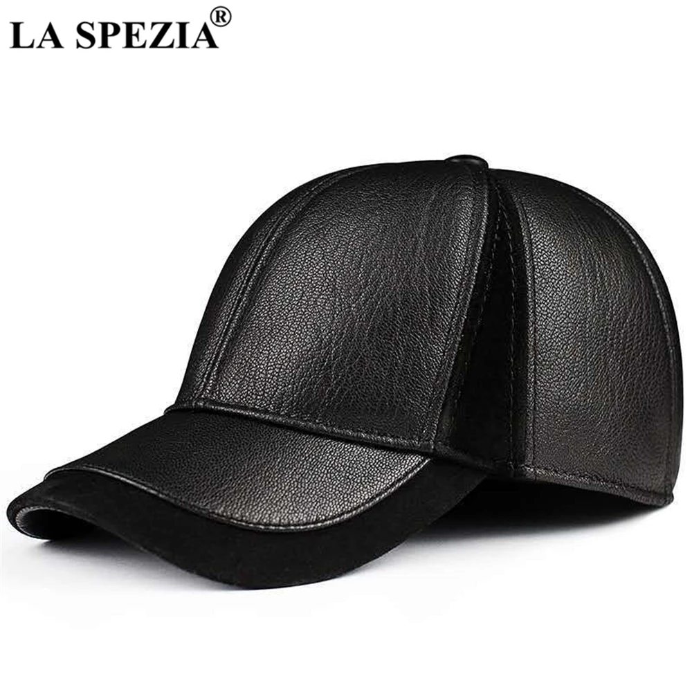 

LA SPEZIA Sheepskin Baseball Cap Black Real Leather Mens Snapback Outdoor Warm High Quality Adjustable Men Autumn Winter Hat