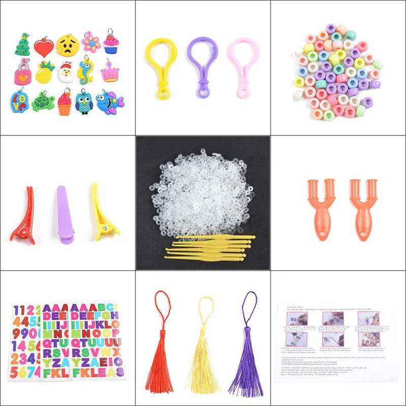 Juego de bandas de goma de telar para ni&ntilde;a, Set de cuentas de juguete, m&aacute;quina de tejer a mano, brazalete de Color de tejido arco&iacute;ris hecho a mano, 10000 Uds.-4